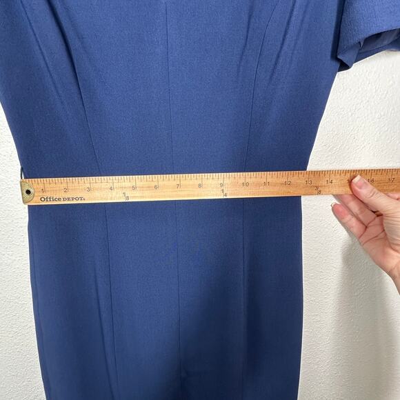 Michael Kors Navy Blue V-Neck Cap Sleeve Front Slilt Fitted Midi Dress 2 - Picture 14 of 14